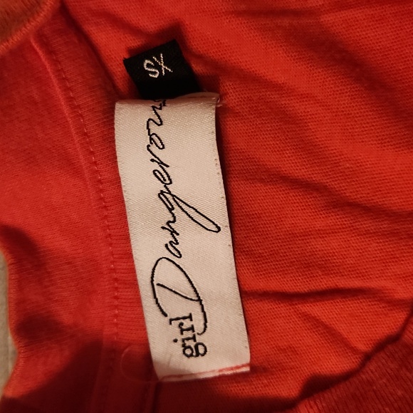 Girl dangerous orange womens tshirt love grows strong front sign size xs - Picture 7 of 11